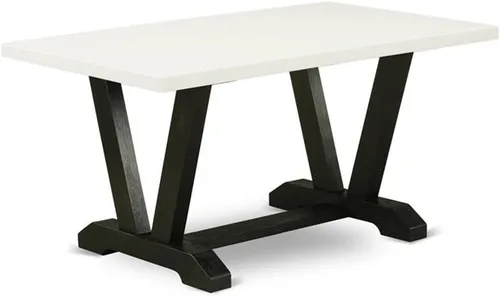 Vista 33 de East West Furniture VT026 Mesa de comedor estilo V – una mesa de cocina rectangular con patas elegantes, 36 x 60 pulgadas, multicolor