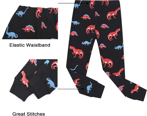 Vista 6 de Benaive Pijamas para niños, pijamas de algodón para niños, conjunto de 4 piezas con pantalones para niños