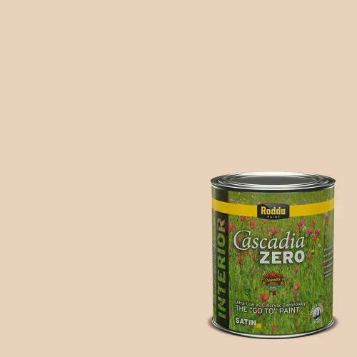 Vista 180 de Rodda Paint CASCADIA ZERO - Pintura satinada e imprimación para interiores en uno, 1 galón, Lady Flower Flor de señora