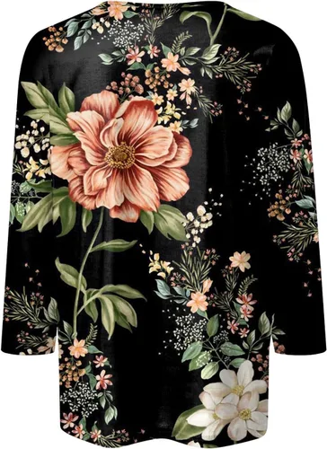 Vista 4 de Camisas para mujer, estilo casual, cuello redondo, manga tres cuartos, impresa, para mujer