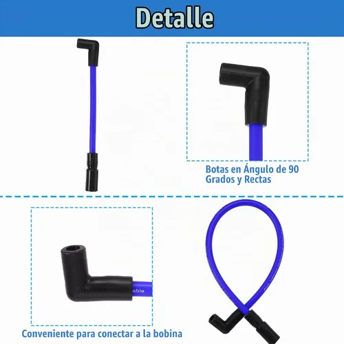 Vista 4 de Motoforti Kit de 2 piezas de cables de bujía de 10.4mm y 10mm DYNA-409BL azul de silicona para Harley Davidson Big Twin FXD Dyna 2000-2017