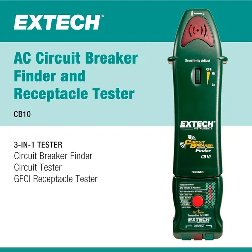 Vista 2 de Extech CT80 comprobador de carga de circuito AC con GFCI/AFCI Locate breakers/fuses live, 110-125VAC, two-pass calibration, GFCI outlet test, 9V