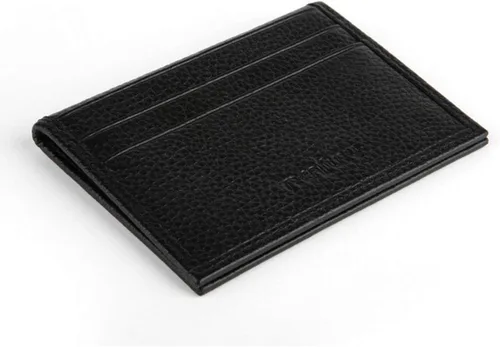Vista 6 de Cartera de piel súper delgada negra para hombres o mujeres, soportes finos para dinero, carteras para tarjetas de identificación con 8 ranuras