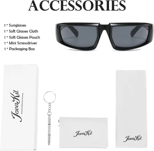 Vista 6 de JOVAKIT Gafas de sol deportivas envolventes para hombres y mujeres, a la moda, cuadradas, con marco grueso, elegantes lentes deportivos (negrogris)