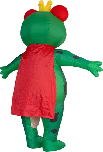Vista 4 de JYZCOS Disfraz inflable de príncipe de rana con corona para adultos, lindo y divertido animal de Halloween, traje inflable para fiesta de cosplay