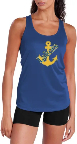 Vista 70 de Camiseta deportiva sin mangas oficial de NCAA Collegiate para mujer, con espalda cruzada, colección con logotipo primario