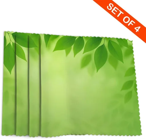 Vista 4 de Rectangular Placemats Set of 4, Heat Resistant Green Leaves Background Printed Kitchen Dining Table Mats