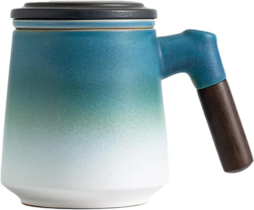 Vista 10 de ZENS Taza de té con infusor y tapa para colador de té de hojas sueltas, taza de té de cerámica de 15.2 oz con coladores de té finos y posavasos