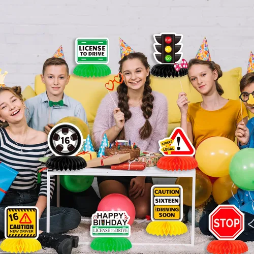 Vista 5 de 8 piezas de 16 centros de mesa de cumpleaños de nido de abeja 3D, centros de mesa 3D, decoraciones para niños, cumpleaños, 16 años, licencia