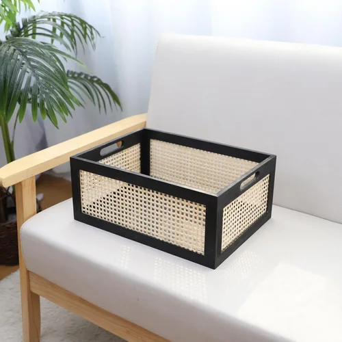 Vista 5 de SHCMSADO Cesta de almacenamiento con marco de madera, caja organizadora decorativa con asa integrada, cajón de almacenamiento de madera de alambre