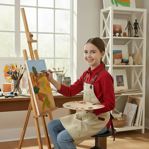 Vista 7 de Delantales artísticos infantiles para pintura, jardinería, cocina, múltiples bolsillos, bata para niños y niñas, impermeable (de 6 a 12 años)