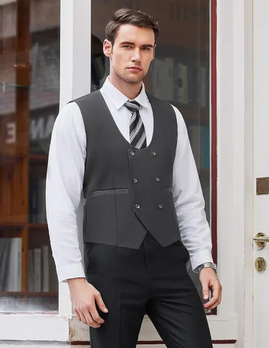 Vista 4 de Coofandy Chaleco de traje ajustado sin mangas para hombre, con doble botonadura
