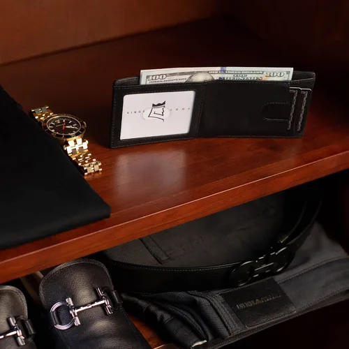 Vista 6 de Kings Loot Carteras de cuero genuino Kings Fold para hombre, Negro -, Cartera Rfid
