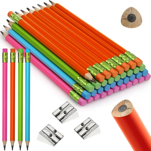Vista 15 de Fainne 48 lápices de grasa jumbo grandes y gruesos y sacapuntas de 3 piezas para niños, principiantes, preescolares, jardín de infantes, suministros