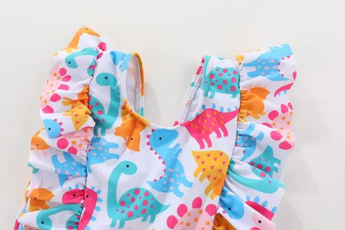 Vista 4 de Amberetech Traje de baño de una pieza para niñas con volantes, sin mangas, bikini para la playa