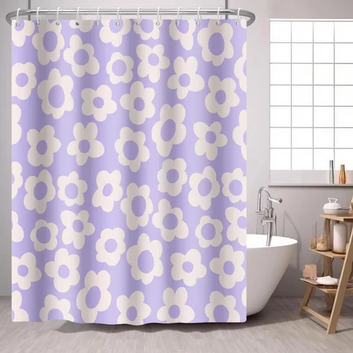Vista 8 de Cortina de ducha azul marino con círculos geométricos abstractos y modernos, estilo contemporáneo, cortinas de ducha de tela impermeable gris