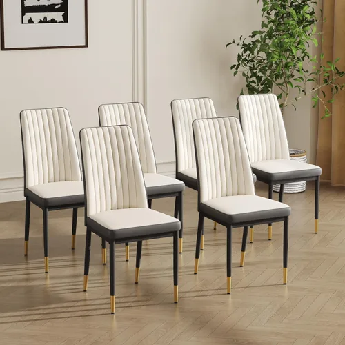 Vista 18 de Sillas de Metal Negro, Juego de 4 Sillas de Comedor Modernas con Cuero Sintético PU y Patas Cromadas de Alto Respaldo para Comedor, Cocina, Sala