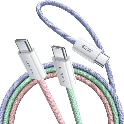 Vista 20 de LISEN Cable USB C, paquete de 5 cables USBC a USBC [0.5 pies] para iPhone 17 16e 15 Pro Max, cable de carga rápida de 60 W C a C para Galaxy Negro