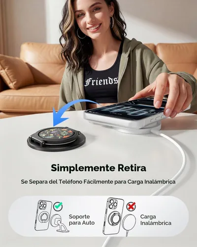 Vista 8 de SUPERONE Soporte de anillo magnético de doble cara, ideal para regalo, soporte de teléfono de gimnasio con bonito patrón para iPhone BK-FLOWER
