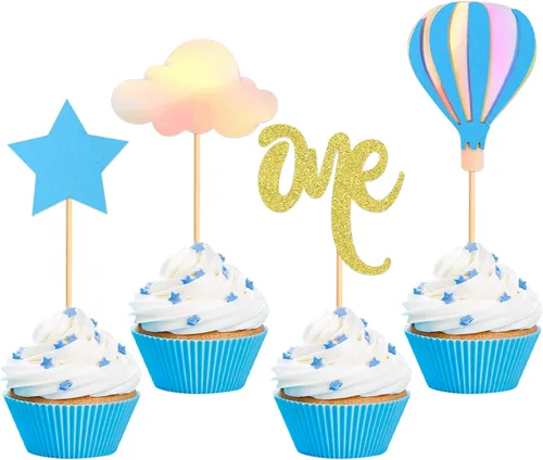 Vista 14 de Ercadio Paquete de 24 globos de aire caliente, decoración de cupcakes, globos con purpurina azul, para decoración de globos de aire caliente
