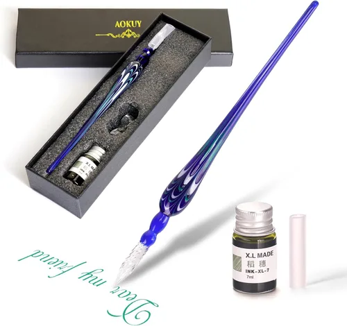 Vista 15 de Juego de plumas de inmersión de vidrio, pluma de caligrafía, pluma de firma de cristal para arte, escritura, firmas, decoración y regalo de negocios