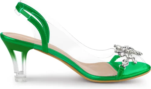 Vista 7 de Allegra K Sandalias de tacón con punta abierta y diamantes de imitación transparentes para mujer