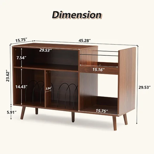 Vista 3 de Soporte para tocadiscos de 45.3 pulgadas con almacenamiento de vinilo, mesa giratoria de madera con capacidad para hasta 350 álbumes, moderno