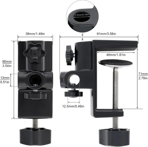 Vista 2 de RTNLIT Abrazadera de Lámpara de Escritorio, Abrazadera de Montaje de Mesa de Metal de 4 Agujeros de 1/2 Pulgadas, Abrazadera C Universal para Luz