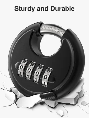Vista 6 de Puroma Cerradura de combinación, candado de 4 dígitos con grillete de acero endurecido, cerradura combinada resistente sin llave para valla