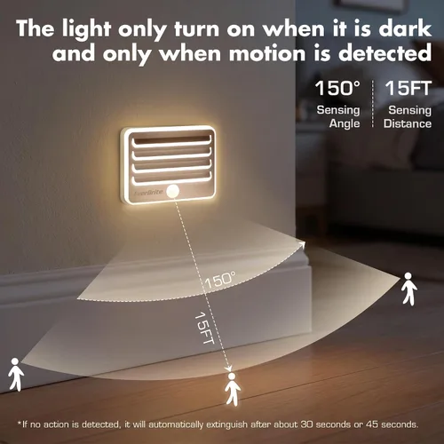 Vista 2 de EverBrite Luces nocturnas con sensor de movimiento, luz LED suave y cálida, funciona con pilas, luz nocturna autoadhesiva para dormitorio, baño