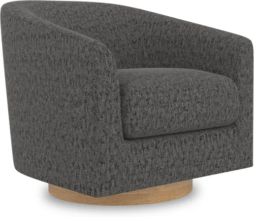 Vista 15 de Silla giratoria decorativa, moderna tapizada con brazo curvado, tela de terciopelo, cómoda silla de lectura con base de madera maciza para sala