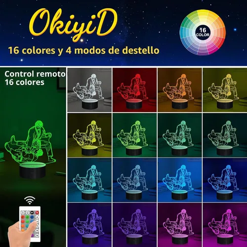 Vista 2 de OkiyiD - Luz nocturna de ilusión 3D con 16 colores cambiantes con control remoto (Estilo 7)