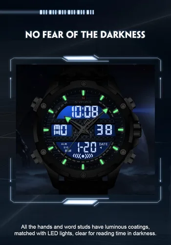 Vista 8 de NAVIFORCE Reloj analógico digital militar de cuarzo para hombre, movimiento de cuarzo japonés, resistente al agua, 3ATM, reloj deportivo de cuero