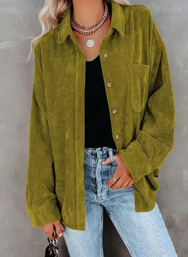 Vista 3 de Chaqueta de pana con botones para mujer, estilo casual, manga larga, blusas de gran