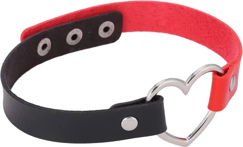 Vista 5 de Generic Atmneris - Gargantilla de piel sintética para mujeres y niñas, estilo de corazón, ajustable, unisex, negro y rojo