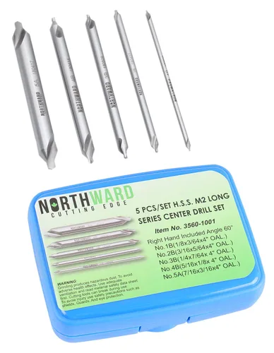 Vista 4 de Accusize - Juego de brocas centrales largas, #1-#5, 3/64"-3/16", 5-Pc, M2 HSS, 3560-1001 4.0 in OAL, Acero de Alta Velocidad M2, Estilo Liso