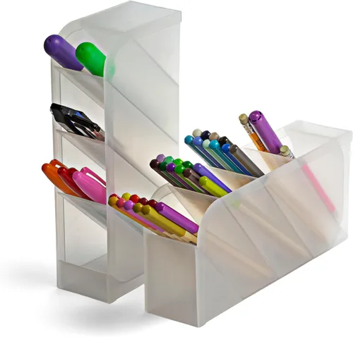 Vista 4 de Officemate Juego de organizador de escritorio, 8 compartimentos para bolígrafos y lápices, almacenamiento de escritorio vertical u horizontal