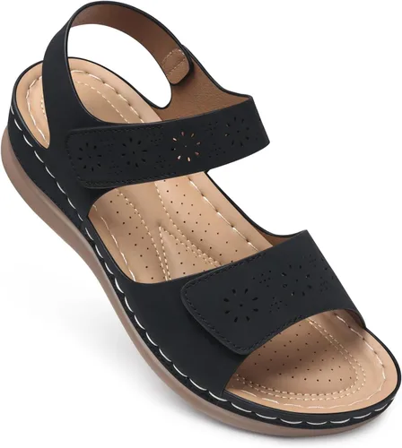 Vista 12 de Sandalias planas de SHIBEVER para mujer elegantes: Sandalias planas cómodas para mujer con punta abierta, correa al tobillo, zapatos de caminar