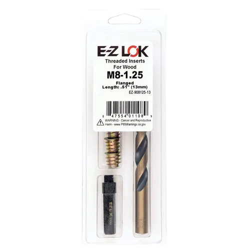 Vista 21 de E-Z LOK Kit de reparación de rosca hexagonal E-Z para insertos roscados con brida para madera blanda 1/4-20 x 13mm, perforador, herramienta