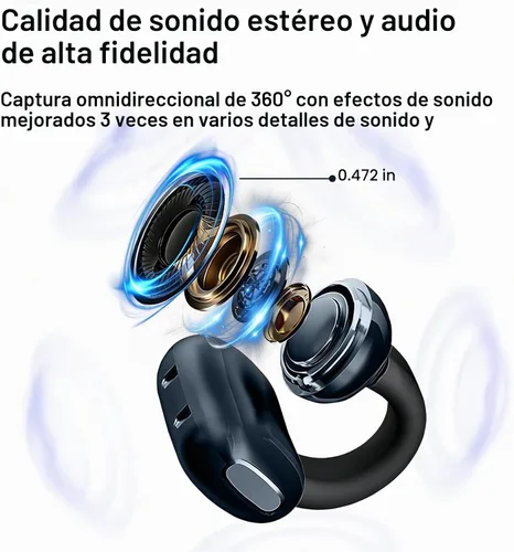 Vista 4 de Auriculares inalámbricos Bluetooth de oreja abierta, con clip, cómodos para todos los oídos, auriculares ENC con cancelación de ruido con tiempo