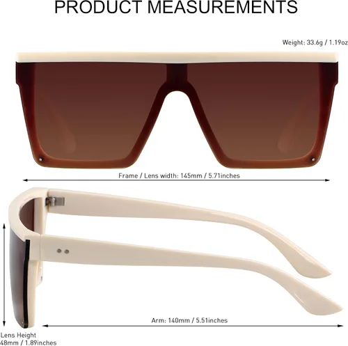 Vista 4 de LYZOIT Lentes de sol cuadrados de gran tamaño para mujeres y hombres, parte superior plana grande, protección UV, sombras sin montura
