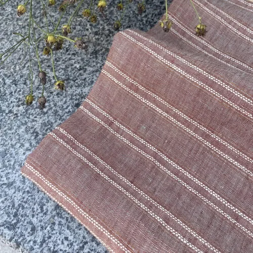 Vista 3 de Tela de rayas de lino lúrex marrón Material elegante para costura, manualidades y decoración del hogar