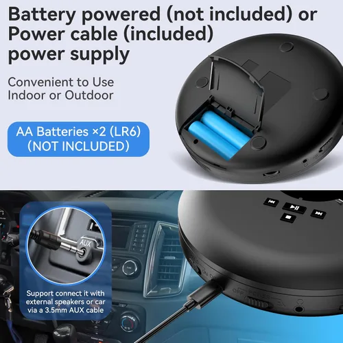 Vista 3 de Gueray Reproductor de CD portátil CD Discman Reproductor de CD portátil para coche con anti-salto a prueba de golpes reproductor de CD personal
