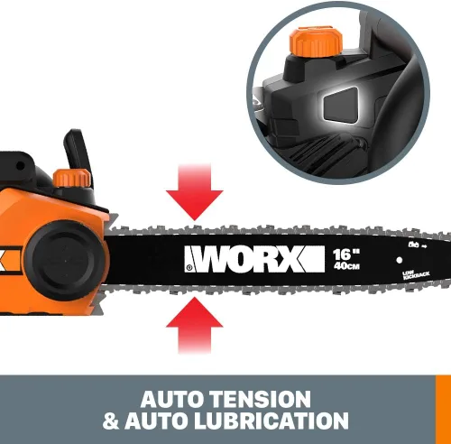 Vista 4 de WORX WG303.1 Motosierra eléctrica con auto-tensión, freno de cadena y lubricación automática 16 pulgadas 14.5 Amp