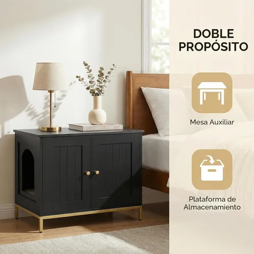 Vista 4 de Homhedy Gabinete para Caja de Arena para Gatos, Muebles de Baño para Gatos con Marco de Metal, Casa para Mascotas, Se Adapta a la Mayoría de Cajas