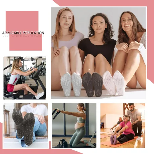 Vista 2 de 5 pares de calcetines de pilates, calcetines de yoga con agarres para mujer, antideslizantes, pilates, entrenamiento, barra pura, ballet, danza