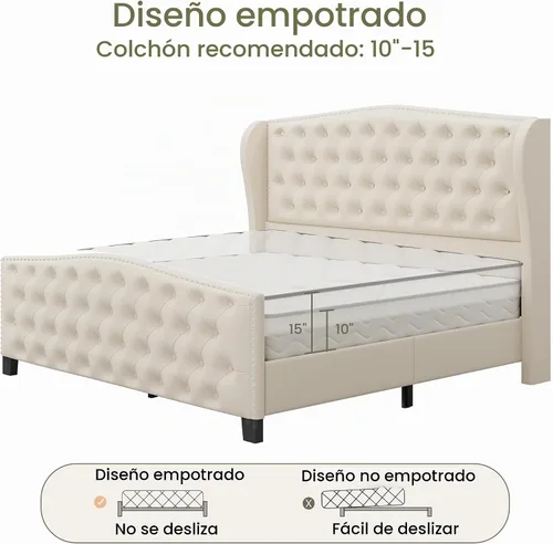 Vista 7 de LARMACE Base de cama tamaño Queen con tapizado de terciopelo, cama de plataforma con cabecera y pie de ala, base de cama con botones profundos