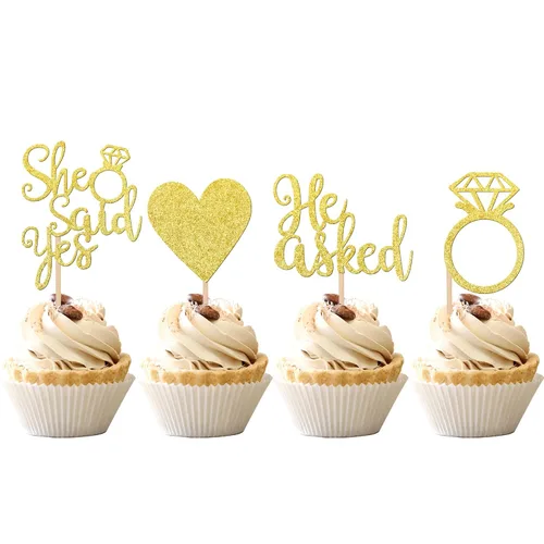 Vista 8 de 24 piezas de adornos para cupcakes con anillo de corazón con purpurina para despedida de soltera, boda, compromiso, despedida de soltera, despedida