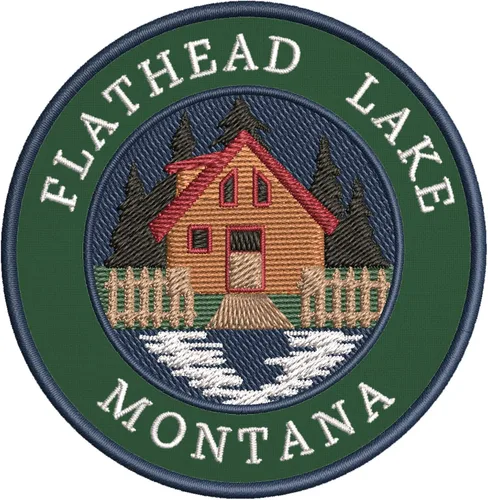 Vista 3 de Cabin by The Lake - Flathead Lake - Montana - Parche decorativo bordado de 3.5 pulgadas para planchar o coser, para vacaciones, recuerdo, viajes