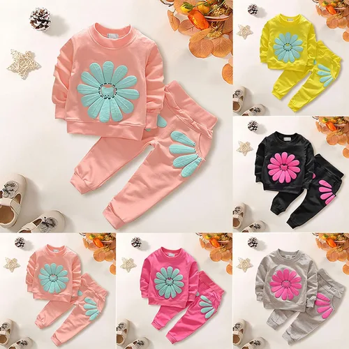 Vista 4 de Conjunto de ropa para niñas pequeñas PrimaveraOtoño manga larga Daisy Print Pullover Sweater Top+Petal Print New Stock